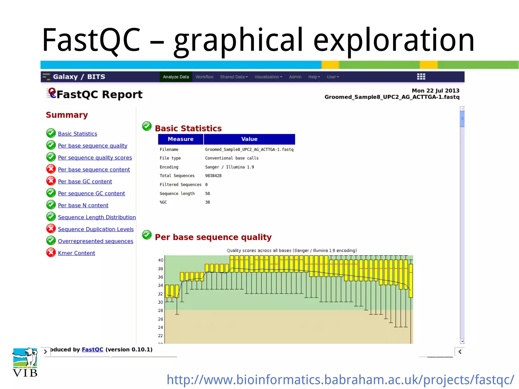 FastQC – graphical exploration

http://www.bioinformatics.babraham.ac.uk/projects/fastqc/

 