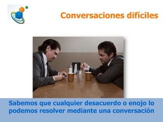 Conversaciones difíciles

Sabemos que cualquier desacuerdo o enojo lo
podemos resolver mediante una conversación

 