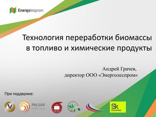 Технология переработки биомассы
в топливо и химические продукты
Андрей Грачев,
директор ООО «Энерголеспром»

При поддержке:

 