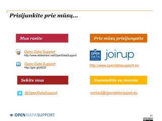 Prisijunkite prie mūsų...

Mus rasite

Prie mūsų prisijungsite

Open Data Support
http://www.slideshare.net/OpenDataSupport

Open Data Support
http://goo.gl/y9ZZI

Sekite mus
@OpenDataSupport

OPEN DATASUPPORT

http://www.opendatasupport.eu

Susisiekite su mumis
contact@opendatasupport.eu

41

 