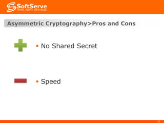 Asymmetric Cryptography>Pros and Cons

 No Shared Secret

 Speed

20

 