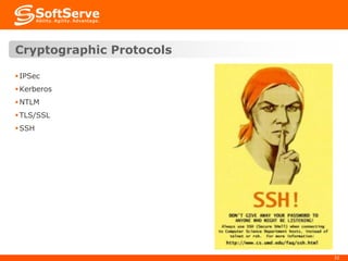 Cryptographic Protocols
 IPSec
 Kerberos
 NTLM
 TLS/SSL
 SSH

32

 