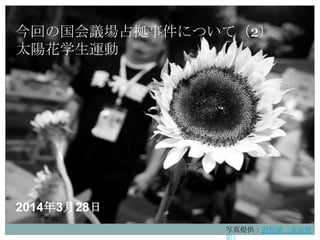 今回の国会議場占拠事件について（2）
太陽花学生運動
2014年3月28日
写真提供：劉祖澔（東海撮
 