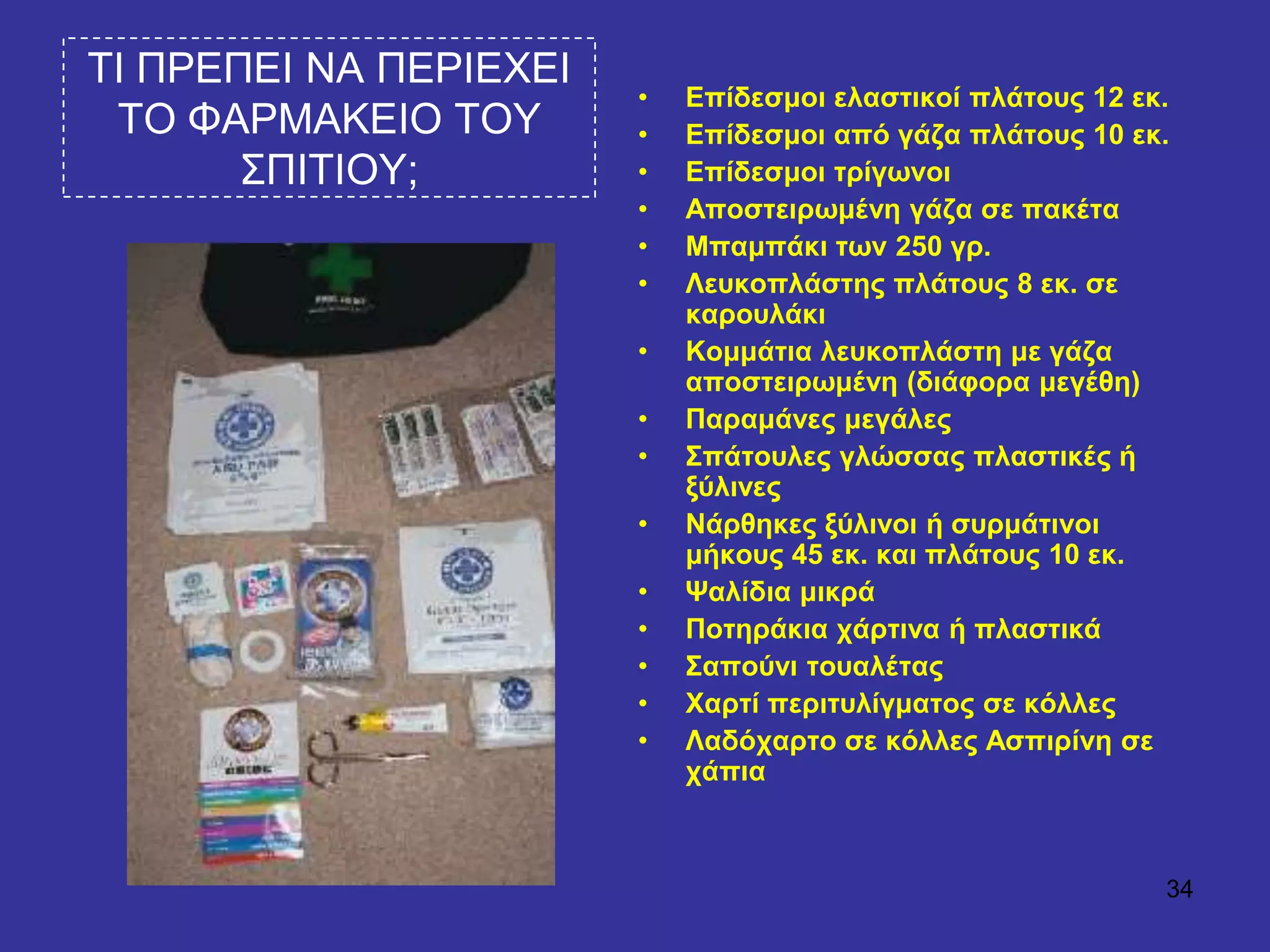 34
ΣΙ ΠΡΔΠΔΙ ΝΑ ΠΔΡΙΔΥΔΙ
ΣΟ ΦΑΡΜΑΚΔΙΟ ΣΟΤ
΢ΠΙΣΙΟΤ;
• Δπίδεζκνη ειαζηηθνί πιάηνπο 12 εθ.
• Δπίδεζκνη από γάδα πιάηνπο 10 εθ.
• Δπίδεζκνη ηξίγσλνη
• Απνζηεηξσκέλε γάδα ζε παθέηα
• Μπακπάθη ησλ 250 γξ.
• Λεπθνπιάζηεο πιάηνπο 8 εθ. ζε
θαξνπιάθη
• Κνκκάηηα ιεπθνπιάζηε κε γάδα
απνζηεηξσκέλε (δηάθνξα κεγέζε)
• Παξακάλεο κεγάιεο
• ΢πάηνπιεο γιώζζαο πιαζηηθέο ή
μύιηλεο
• Νάξζεθεο μύιηλνη ή ζπξκάηηλνη
κήθνπο 45 εθ. θαη πιάηνπο 10 εθ.
• Φαιίδηα κηθξά
• Πνηεξάθηα ράξηηλα ή πιαζηηθά
• ΢απνύλη ηνπαιέηαο
• Υαξηί πεξηηπιίγκαηνο ζε θόιιεο
• Λαδόραξην ζε θόιιεο Αζπηξίλε ζε
ράπηα
 