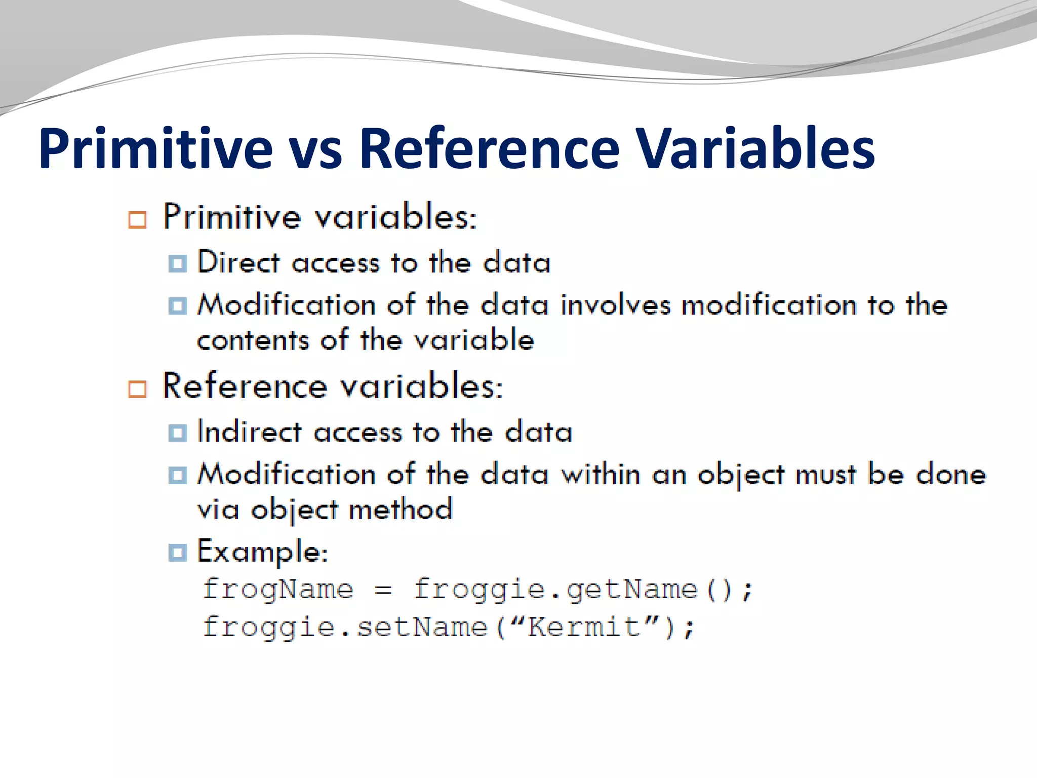 Primitive vs Reference Variables
 