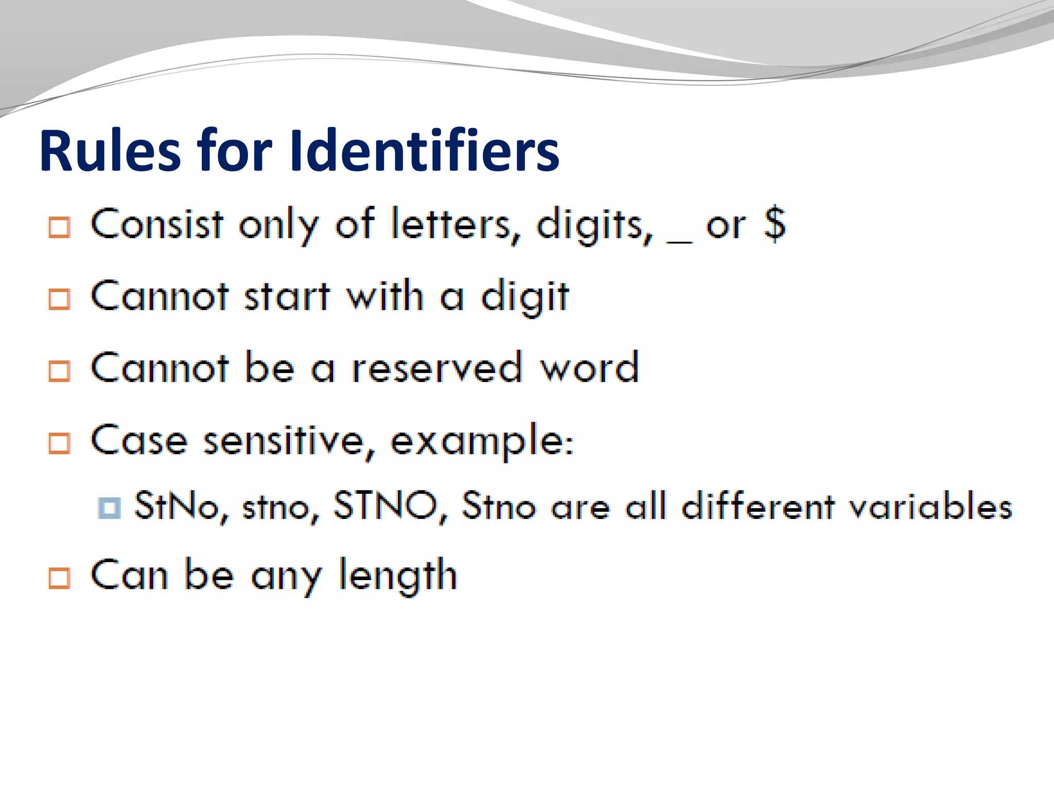 Rules for Identifiers
 
