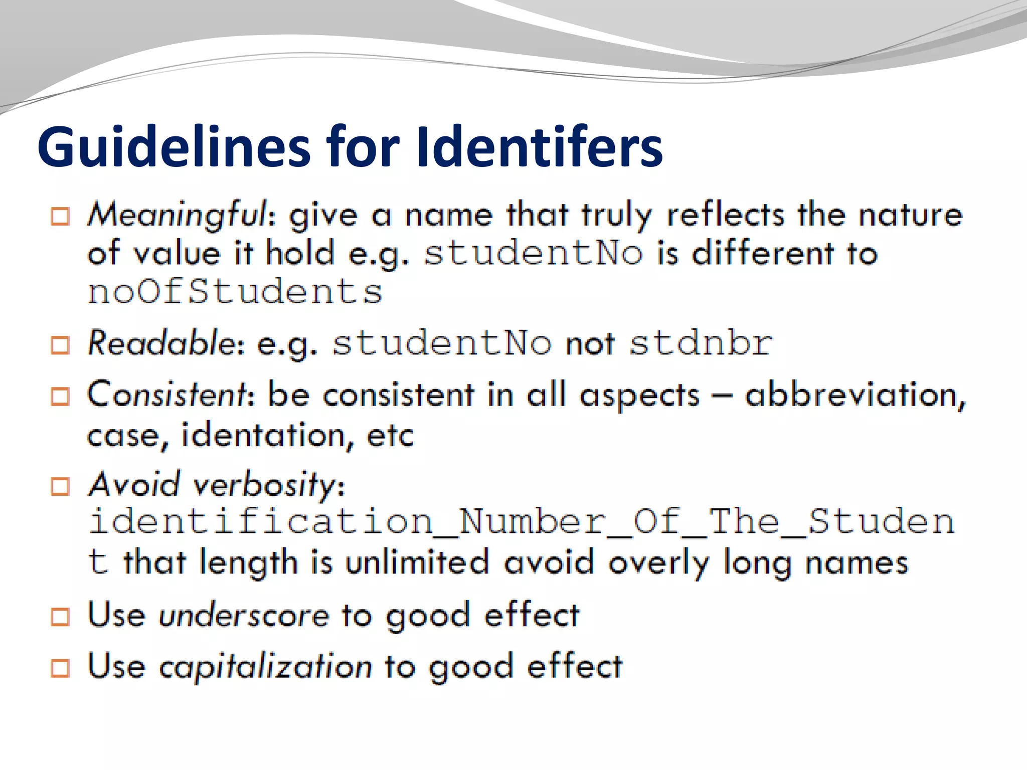 Guidelines for Identifers
 