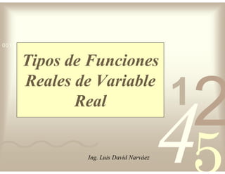 42
5
1
0011 0010 1010 1101 0001 0100 1011
Tipos de Funciones
Reales de Variable
Real
Ing. Luis David Narváez
 