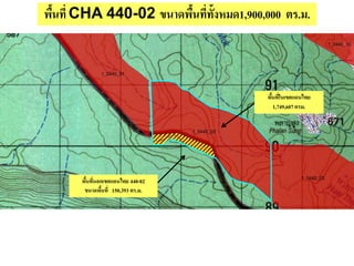 พื้นที่ CHA 440-02 ขนาดพื้นที่ทั้งหมด1,900,000 ตร.ม.
พื้นที่ในเขตแดนไทย
1,749,607 ตรม.
พื้นที่นอกเขตแดนไทย 440-02
ขนาดพื้นที่ 150,393 ตร.ม.
 
