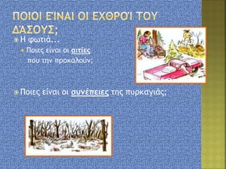  Η φωτιά...
 Ποιες είναι οι αιτίες
που την προκαλούν;
 Ποιες είναι οι συνέπειες της πυρκαγιάς;
 