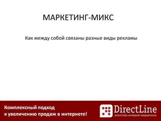 МАРКЕТИНГ-МИКС
Как между собой связаны разные виды рекламы
 