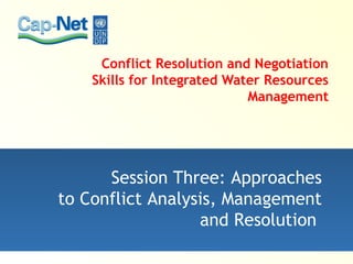 Conflict Resolution and Negotiation
Skills for Integrated Water Resources
Management
Session Three: Approaches
to Conflict Analysis, Management
and Resolution
 