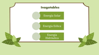Inagotables
Energía Solar
Energía Eólica
Energía
Hidráulica
 