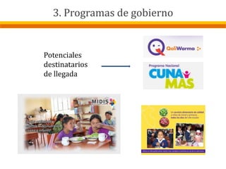 Potenciales
destinatarios
de llegada
3. Programas de gobierno
 