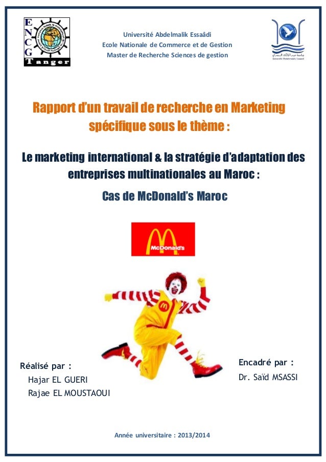Rapport marketing internationalstratégies d'adaptationcas de MCDO