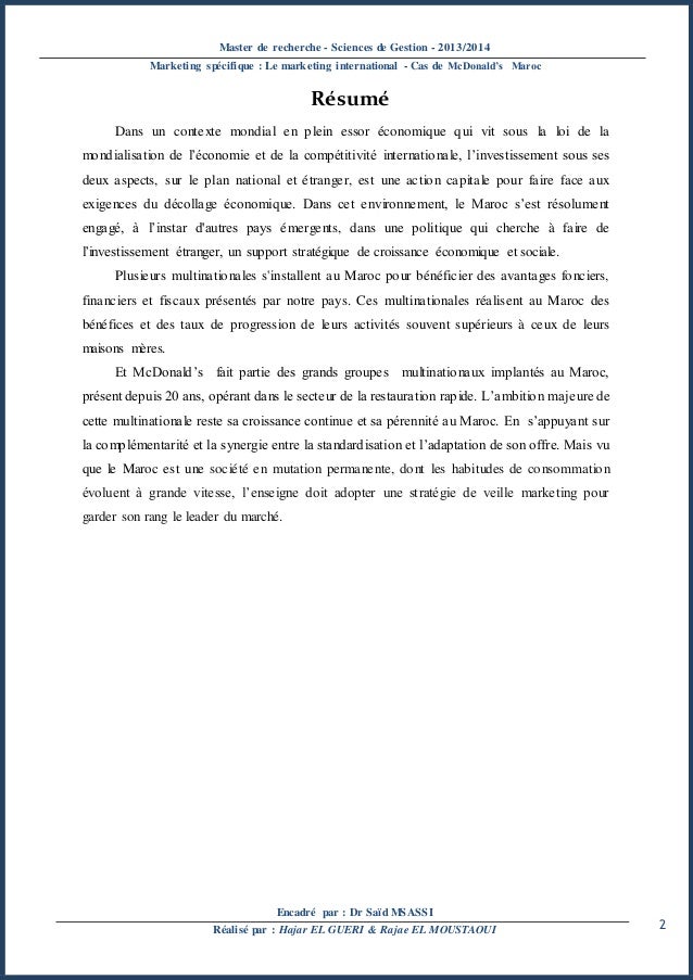 Rapport Marketing International Strategies D Adaptation Cas