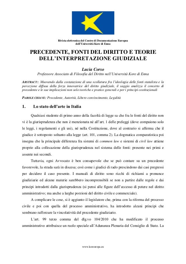Corso Lucia Precedente Fonti Del Diritto E Teorie Dell