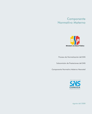 Componente
Normativo Materno
Proceso de Normatización del SNS
Subcomisión de Prestaciones del SNS
Componente Normativo Materno Neonatal
Agosto del 2008
 