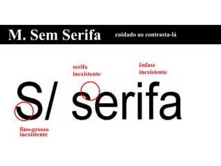 fino-grosso
inexistente
ênfase
inexistente
serifa
inexistente
M. Sem Serifa cuidado ao contrasta-lá
 