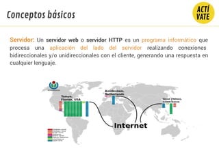Servidor: Un servidor web o servidor HTTP es un programa informático que
procesa una aplicación del lado del servidor realizando conexiones
bidireccionales y/o unidireccionales con el cliente, generando una respuesta en
cualquier lenguaje.
Conceptos básicos
 