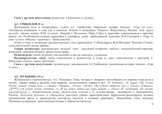 58
Связь с другими искусствами: романтизм в живописи и музыке.
А.С. ГРИБОЕДОВ (8 ч.)
Жизненный путь и литературная судьба А.С. Грибоедова. Творческая история комедии «Горе от ума».
Своеобразие конфликта и тема ума в комедии. Идеалы и антиидеалы Чацкого. Фамусовская Москва как «срез»
русской жизни начала XIX столетия. Чацкий и Молчалин. Образ Софьи в трактовке современников и критике
разных лет. Особенности создания характеров и специфика языка грибоедовской комедии. И.А.Гончаров о «Горе от
ума» (статья «Мильон терзаний»). Проблематика
«Горя от ума» и литература предшествующих эпох (драматургия У.Шекспира и Ж.Б.Мольера). Чацкий и Гамлет:
сопоставительный анализ образов.
Теория литературы: трагикомедия, вольный стих, двуединый конфликт, монолог, внесценический персонаж,
антигерой, любовная интрига, финал-катастрофа.
Развитие речи: чтение по ролям, письменный отзыв на спектакль, сочинение.
Внутрипредметные связи: черты классицизма и романтизма в «Горе от ума»; сопоставление с трагедией У.
Шекспира «Гамлет, принц Датский».
Связь с другими искусствами: музыкальные произведения А.С.Грибоедова, сценическая история комедии «Горе
от ума».
А.С. ПУШКИН (10 ч.)
Жизненный и творческий путь А.С. Пушкина. Темы, мотивы и жанровое многообразие его лирики (тема поэта и
поэзии, лирика любви и дружбы, тема природы, вольнолюбивая лирика и др.): «К Чаадаеву», «К морю», «На холмах
Грузии лежит ночная мгла...», «Арион», «Пророк», «Анчар», «Поэт», «Во глубине сибирских руд...», «Осень», «Стансы»,
«К***» («Я помню чудное мгновенье...»), «Я вас любил: любовь еще, быть может...», «Бесы»,«Я памятник себе воздвиг
нерукотворный...». Романтическая поэма «Кавказский пленник», ее художественное своеобразие и проблематика.
Реализм «Повестей Белкина» и «Маленьких трагедий» (общая характеристика). Нравственно-философское звучание
пушкинской прозы и драматургии, мастерство писателя в создании характеров. Важнейшие этапы эволюции
Пушкина-художника; христианские мотивы в творчестве писателя.
 