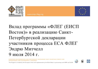 Вклад программы «ФЛЕГ (ЕИСП
Восток)» в реализацию Санкт-
Петербургской декларации
участников процесса ЕСА ФЛЕГ
Эндрю Митчелл
9 июля 2014 г.
 