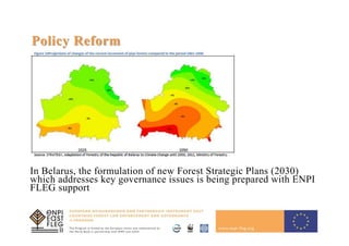 11
Policy Reform
In Belarus, the formulation of new Forest Strategic Plans (2030)
which addresses key governance issues is being prepared with ENPI
FLEG support
 