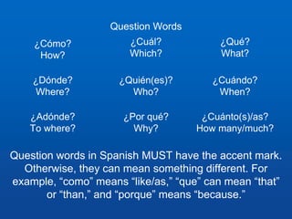 Adonde Questions Cognates, Question Words | PPTX