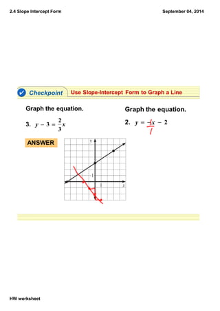 2.4 Slope Intercept Form
HW worksheet
September 04, 2014