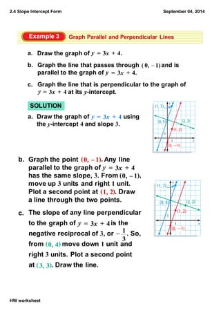 2.4 Slope Intercept Form
HW worksheet
September 04, 2014