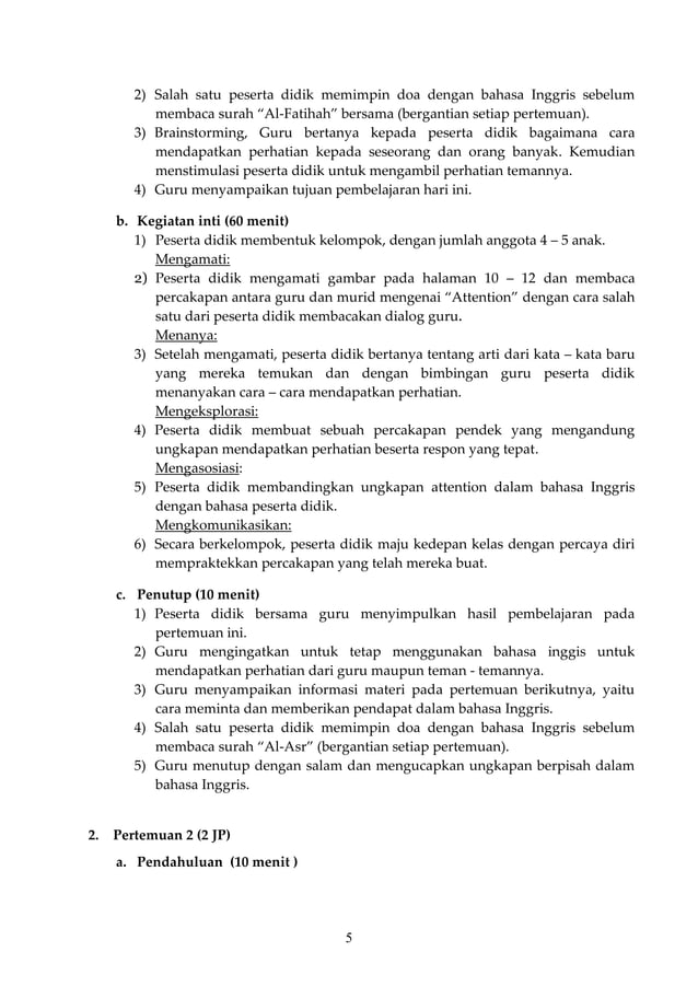 RPP Bahasa Inggris kelas 8 semester 1 kurikulum 2013 (Bab 1)