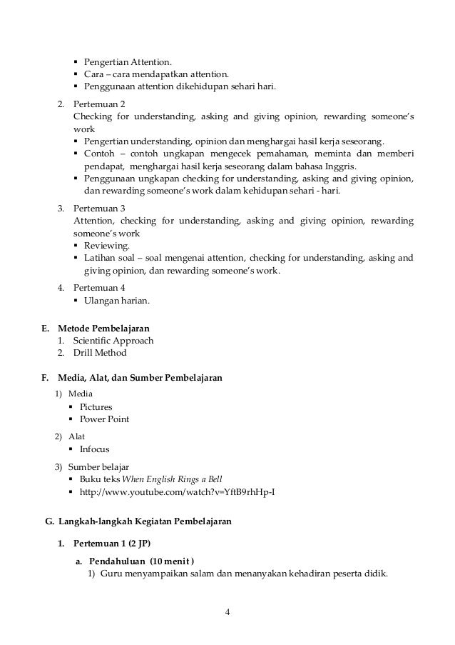 RPP Bahasa Inggris kelas 8 semester 1 kurikulum 2013 (Bab 1)