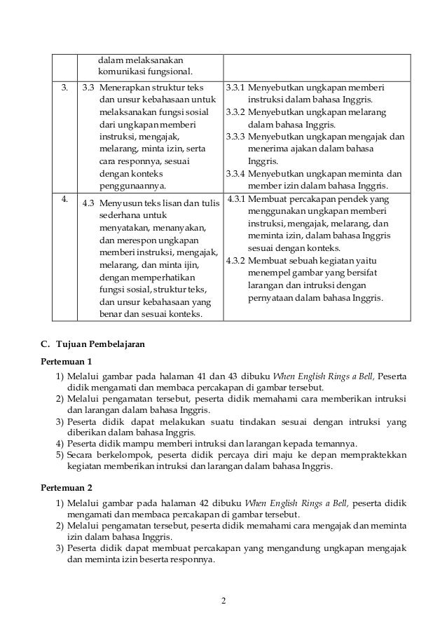 RPP Bahasa Inggris kelas 8 semester 1 kurikulum 2013 (Bab 3)