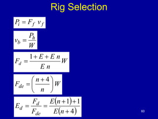 Rig Selection 
Pi  Ff v f 
P 
v h 
b  
W 
W 
E E n 
E n 
Fd 
  
 
1 
W 
  
 
n 
n 
 
Fde  
 
4 
   
 
 4 
1 1 
 
F 
d 
  
E n 
E n 
F 
E 
de 
d 
60 
 