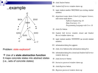 18 
..example 
Problem: state explosion! 
 Use of a state abstraction function 
It maps concrete states into abstract states 
(i.e., sets of concrete states) 
 