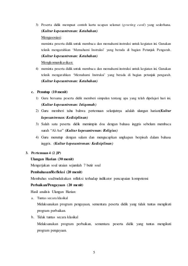 RPP Bahasa Inggris kelas 8 Kurikulum 2019 terbaru chapter 4