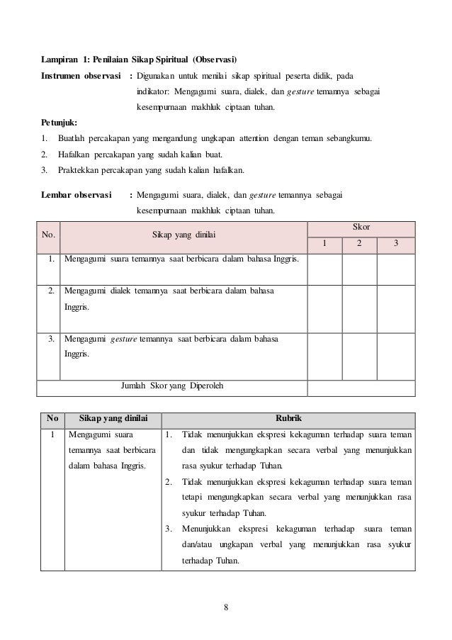 RPP Bahasa Inggris kelas 8 Kurikulum 2019 terbaru chapter 4