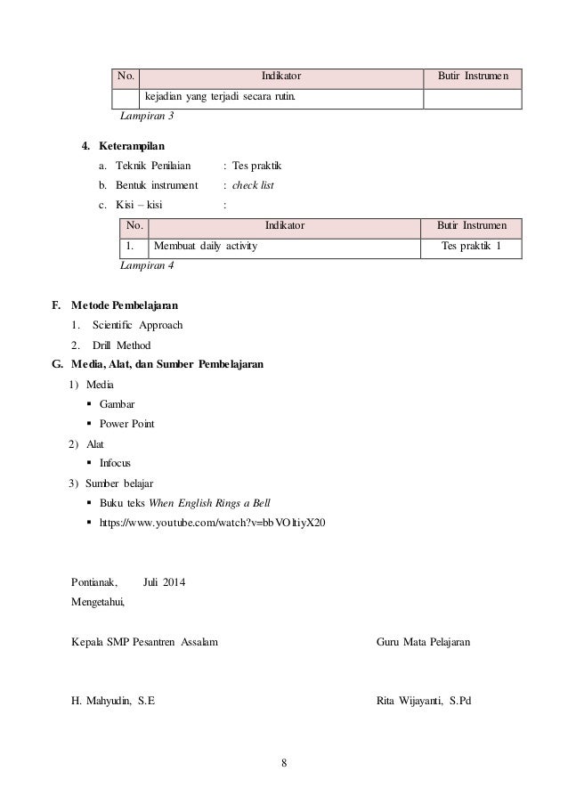 RPP Bahasa Inggris kelas 8 Kurikulum 2013 (terbaru) chapter 5