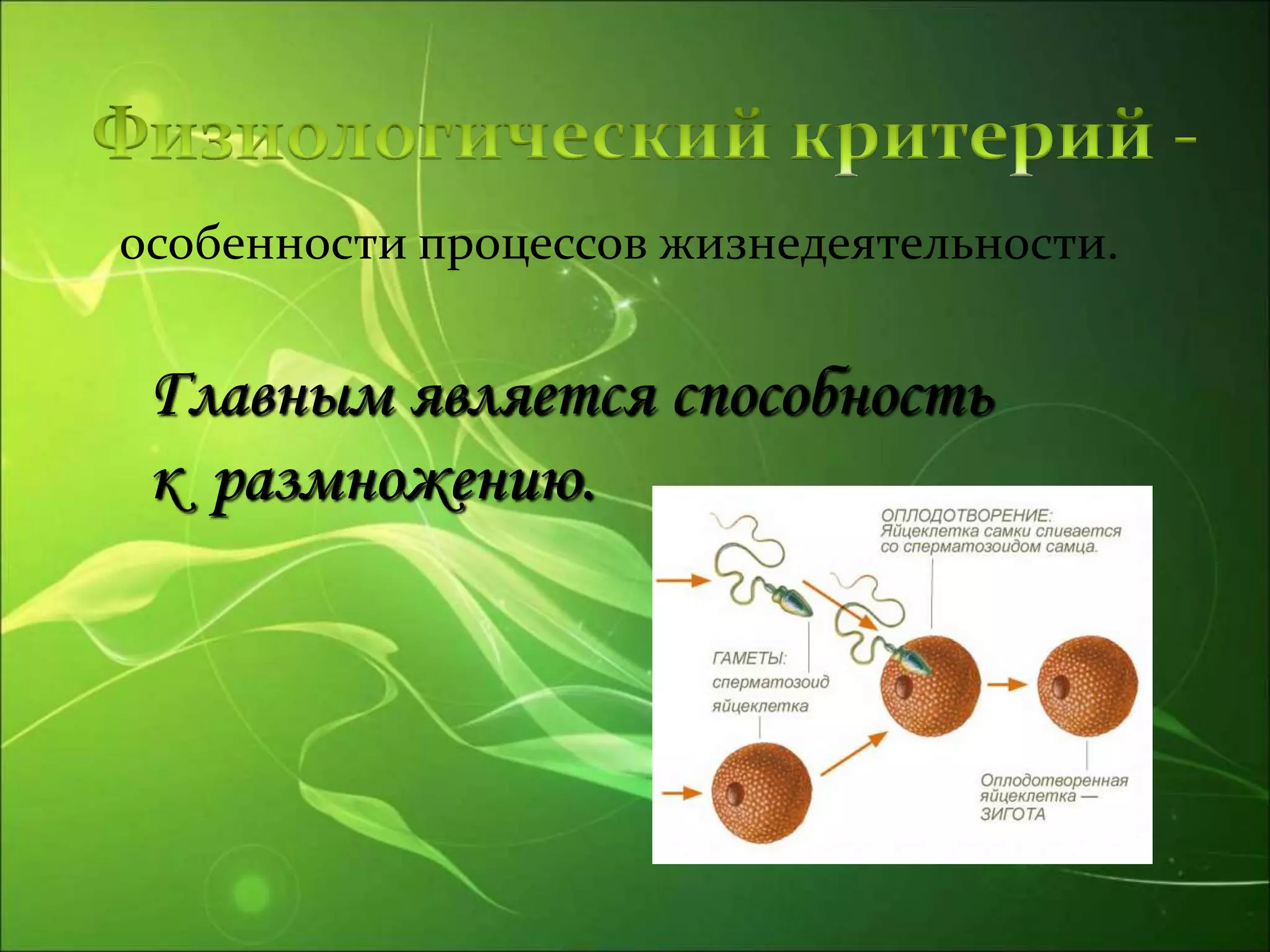особенности процессов жизнедеятельности.
Главным является способность
к размножению.
 