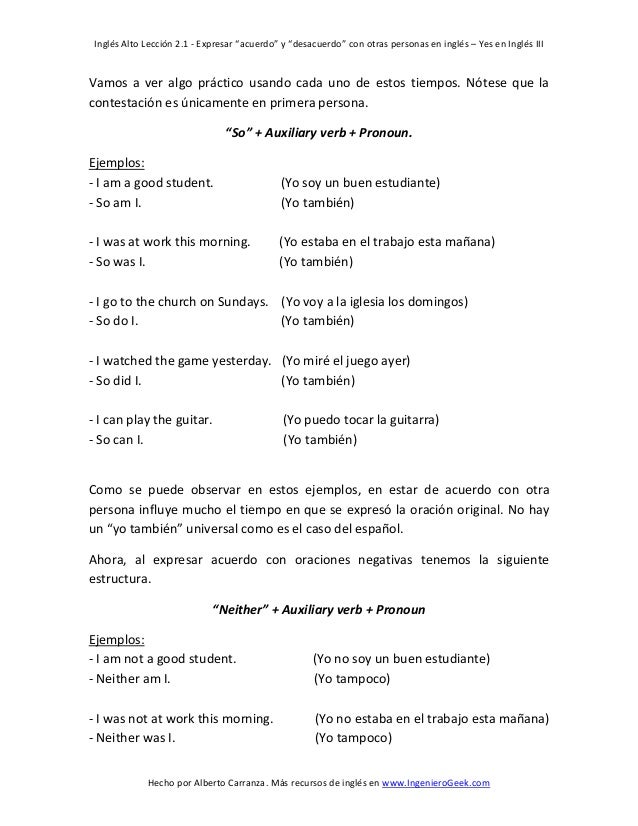 2.1 expresar “acuerdo” y “desacuerdo” con otras personas en inglés