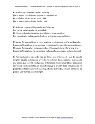 2.3. presente perfecto, usos y ejemplos en oraciones y preguntas | PDF