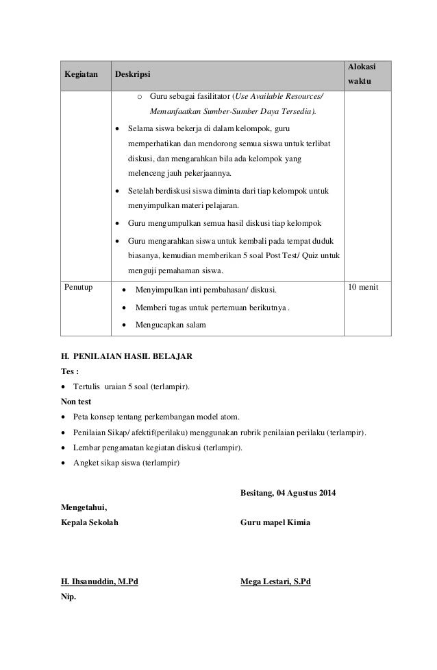 Rpp Kimia Kelas X Bab 2 Struktur Atom