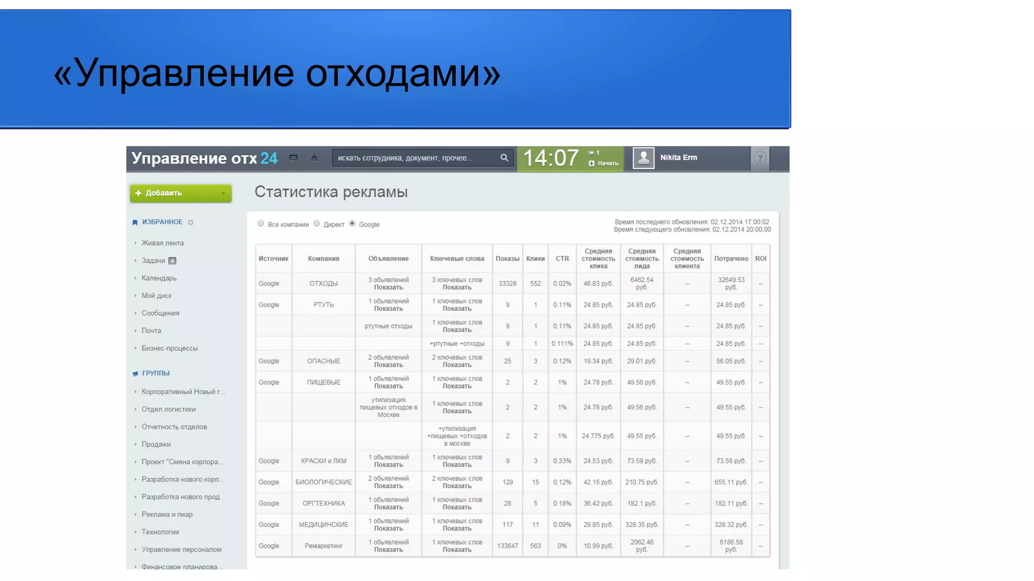 «Управление отходами»
 