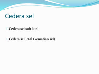 Cedera sel sub letal
Cedera sel letal (kematian sel)
Cedera sel
 