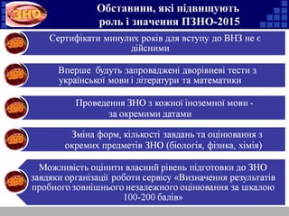 Обставини, які підвищують
роль і значення ПЗНО-2015
 