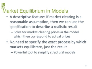 Market Equilibrium in Models
• A descriptive feature: If market clearing is a
reasonable assumption, then we can use the
s...