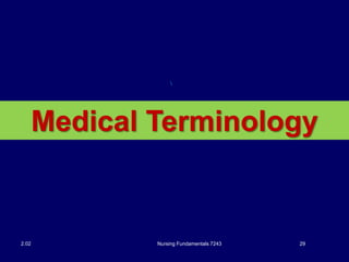 Nursing Fundamentals 7243 292.02
Medical Terminology
 