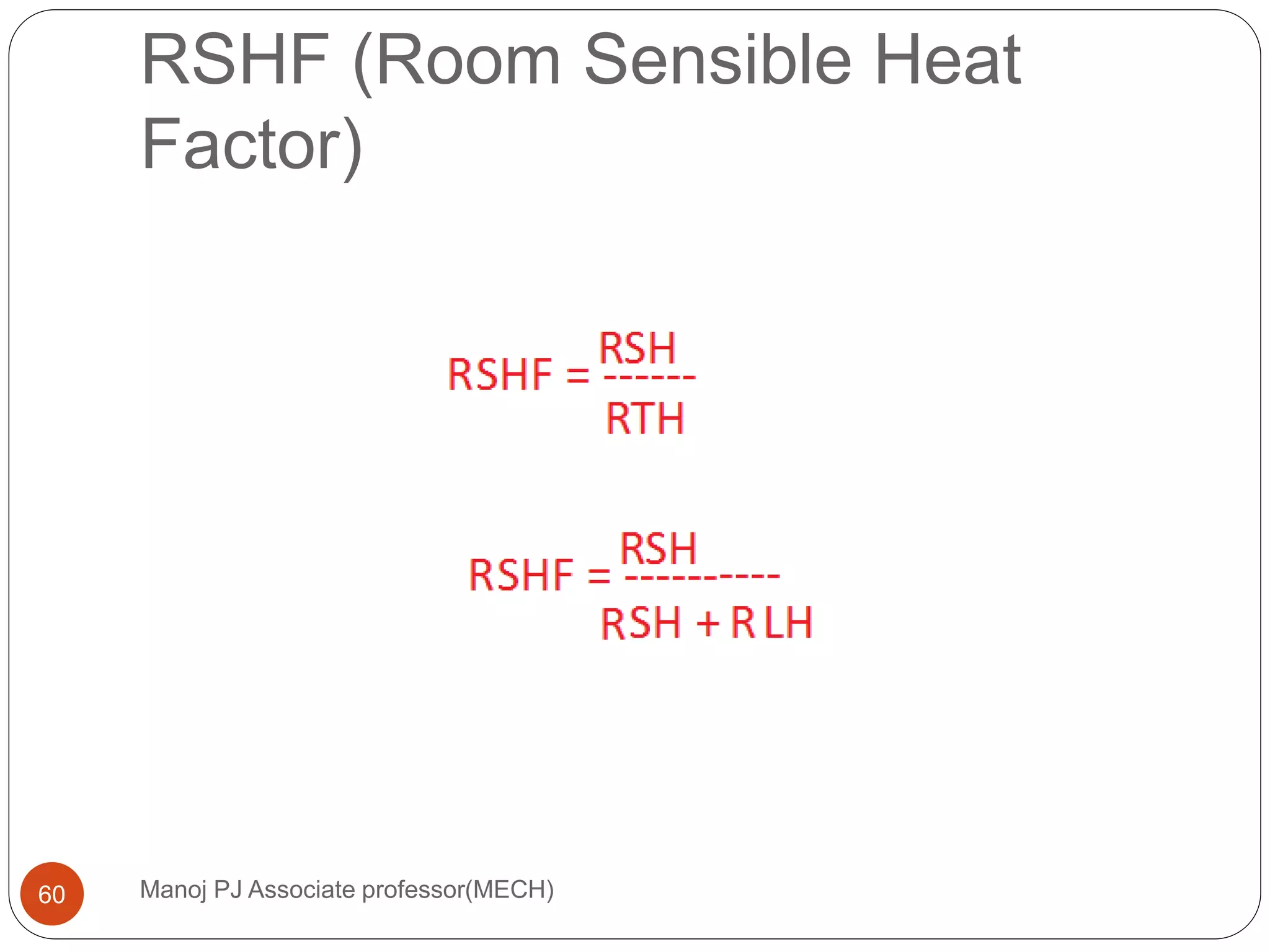 RSHF (Room Sensible Heat
Factor)
Manoj PJ Associate professor(MECH)60
 