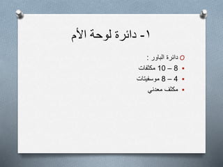 ١-‫دائرة‬‫األم‬ ‫لوحة‬
O‫دائرة‬‫الباور‬:
8–10‫مكثفات‬
4–8‫موسفيتات‬
‫معدني‬ ‫مكثف‬
 