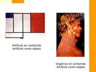 Artificial en contenido
Artificial como objeto
Orgánica en contenido
Artificial como objeto
 